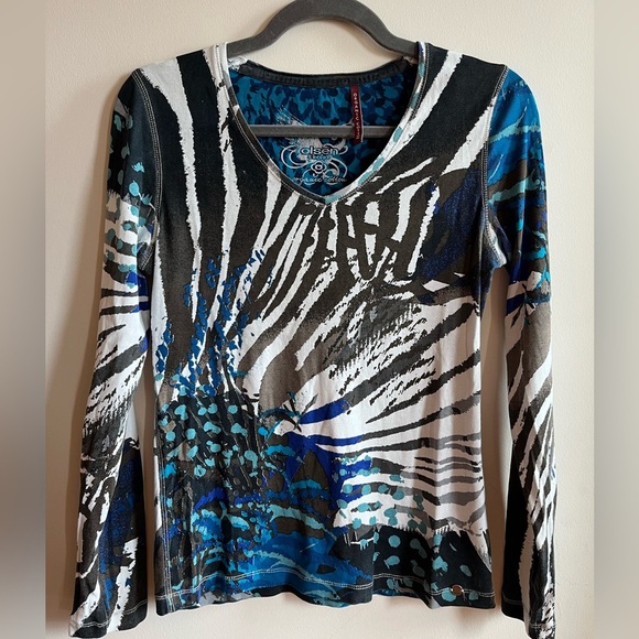 OLSEN Europe Organic Cotton Abstract Y2K Shirt Top size 4 - Picture 1 of 7